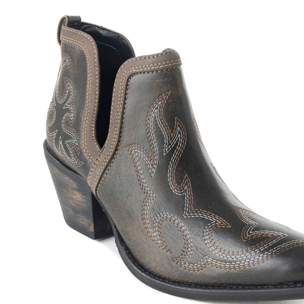 Myra Emmie Faye Stitched Ankle Boots for Women â€“ Western Mid-Heel, Pointed Toe Cowgirl Booties