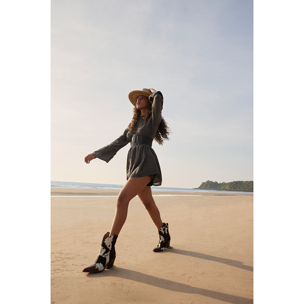 Myra Flossie Hairon Boots for Women - Mid Top Heels with Handtooled Details for Western Carnival Flair