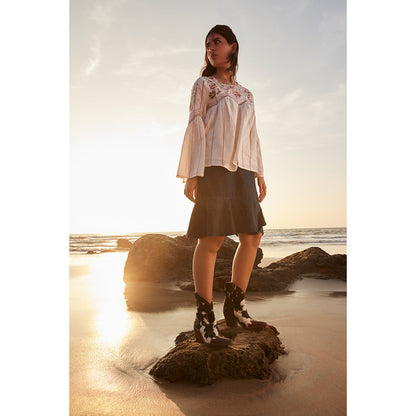 Myra Flossie Hairon Boots for Women - Mid Top Heels with Handtooled Details for Western Carnival Flair
