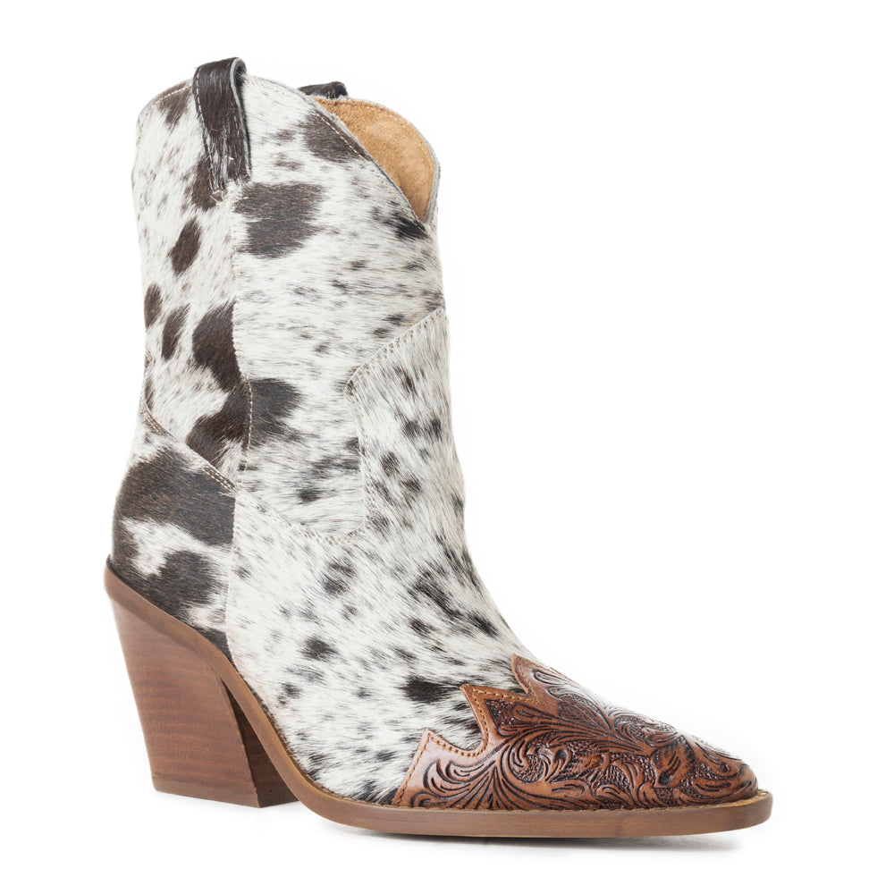 Myra Flossie Hairon Boots for Women - Mid Top Heels with Handtooled Details for Western Carnival Flair