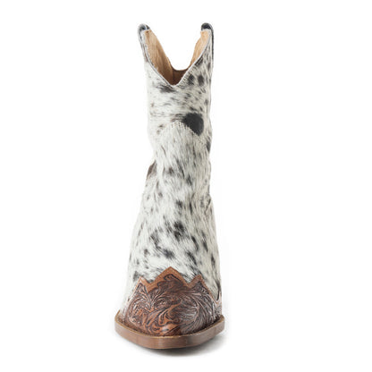 Myra Flossie Hairon Boots for Women - Mid Top Heels with Handtooled Details for Western Carnival Flair