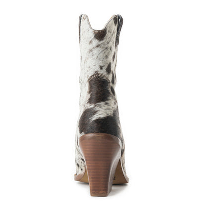 Myra Flossie Hairon Boots for Women - Mid Top Heels with Handtooled Details for Western Carnival Flair