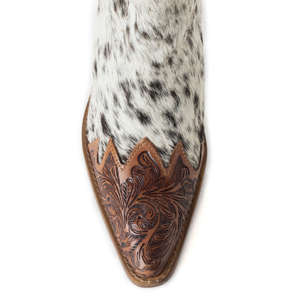 Myra Flossie Hairon Boots for Women - Mid Top Heels with Handtooled Details for Western Carnival Flair