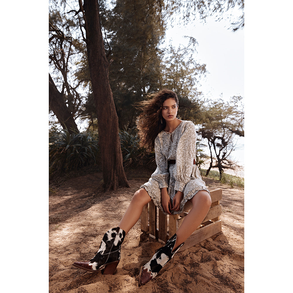 Myra Flossie Hairon Boots for Women - Mid Top Heels with Handtooled Details for Western Carnival Flair