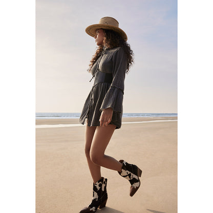 Myra Flossie Hairon Boots for Women - Mid Top Heels with Handtooled Details for Western Carnival Flair