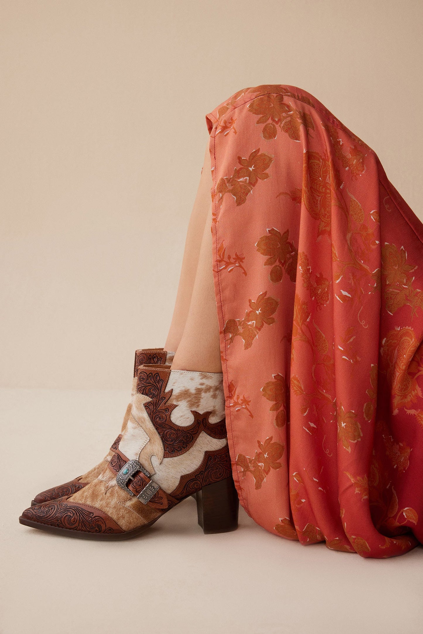 Myra Goldie Hairon Leather Boots for Women - Ankle Boots with Handtooled Leather Accents & Block Heels for Carnival Fun