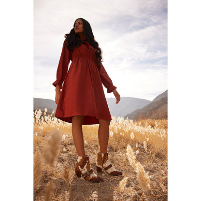 Myra Goldie Hairon Leather Boots for Women - Ankle Boots with Handtooled Leather Accents & Block Heels for Carnival Fun