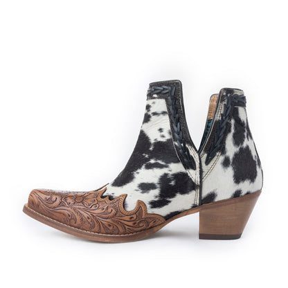 Myra Georgina Hairon Boots for Women - Spilt-Top Handtooled Pointed Toe Cowgirl Boots for Rustic Rodeo Glam