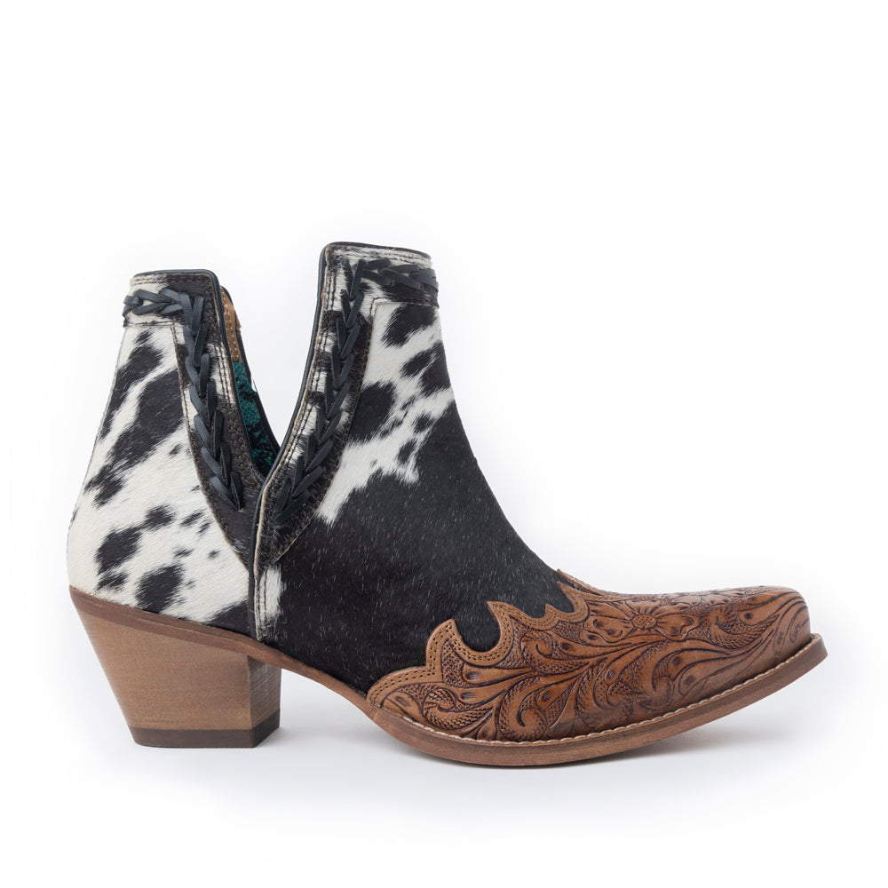 Myra Georgina Hairon Boots for Women - Spilt-Top Handtooled Pointed Toe Cowgirl Boots for Rustic Rodeo Glam