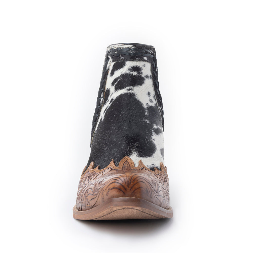 Myra Georgina Hairon Boots for Women - Spilt-Top Handtooled Pointed Toe Cowgirl Boots for Rustic Rodeo Glam