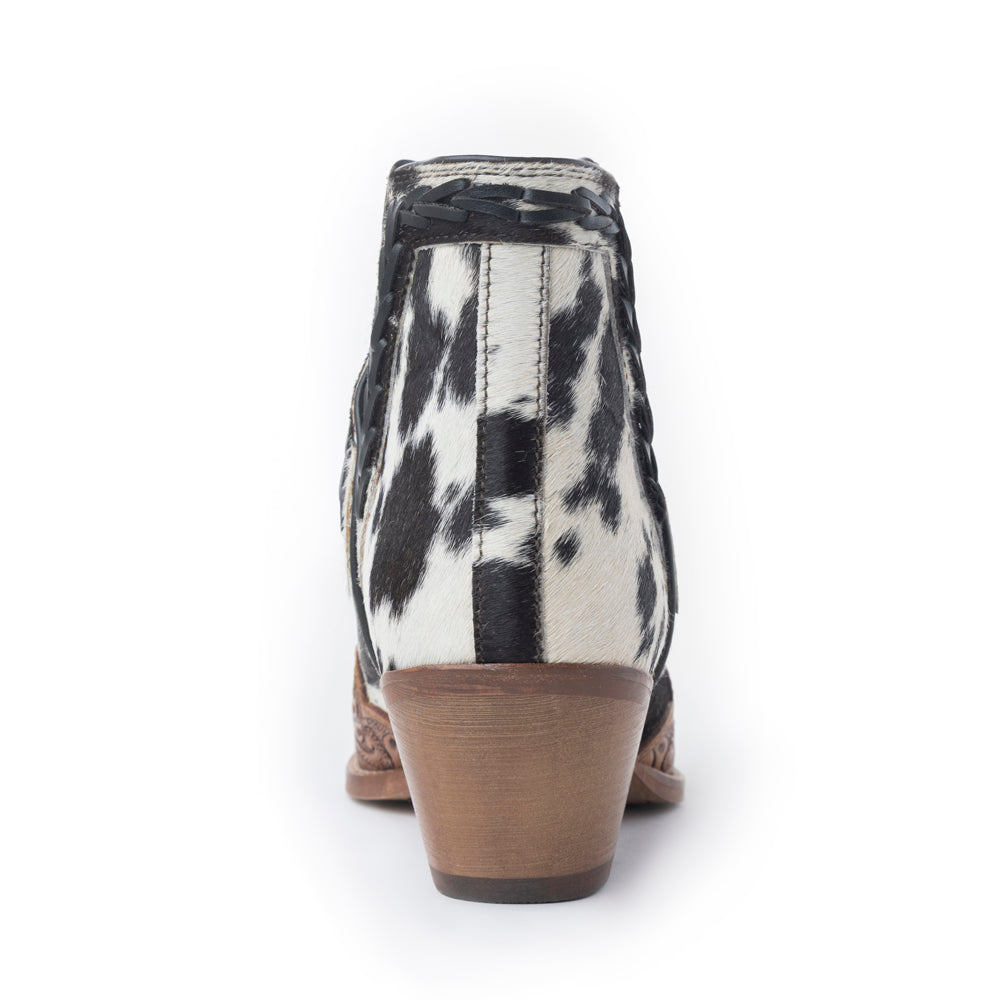 Myra Georgina Hairon Boots for Women - Spilt-Top Handtooled Pointed Toe Cowgirl Boots for Rustic Rodeo Glam
