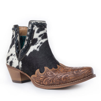 Myra Georgina Hairon Boots for Women - Spilt-Top Handtooled Pointed Toe Cowgirl Boots for Rustic Rodeo Glam