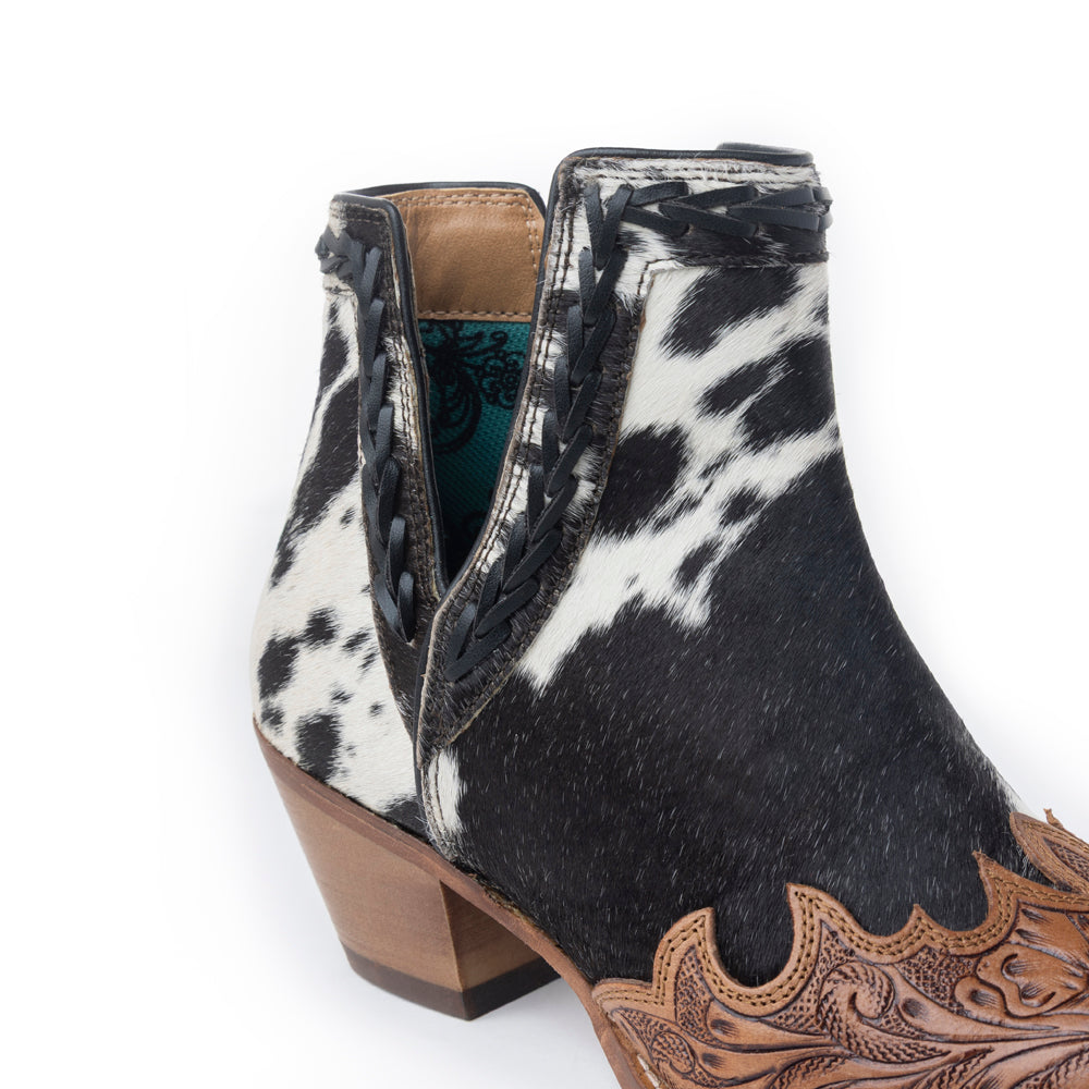 Myra Georgina Hairon Boots for Women - Spilt-Top Handtooled Pointed Toe Cowgirl Boots for Rustic Rodeo Glam