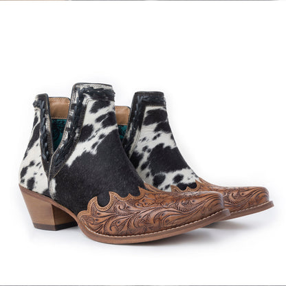 Myra Georgina Hairon Boots for Women - Spilt-Top Handtooled Pointed Toe Cowgirl Boots for Rustic Rodeo Glam