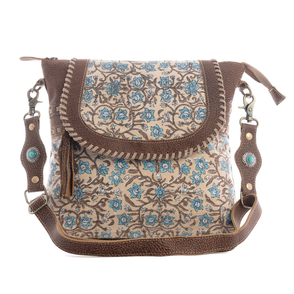 Myra San Ysidro Falls Paisley Print Shoulder Bag for Women – Leather Straps with Turquoise Stud Detailing for Carnival Adventures