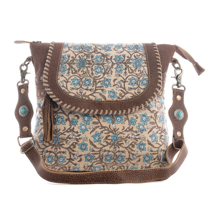 Myra San Ysidro Falls Paisley Print Shoulder Bag for Women – Leather Straps with Turquoise Stud Detailing for Carnival Adventures