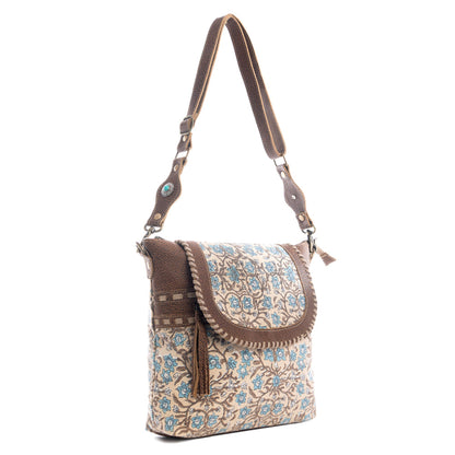 Myra San Ysidro Falls Paisley Print Shoulder Bag for Women – Leather Straps with Turquoise Stud Detailing for Carnival Adventures