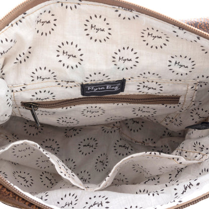 Myra San Ysidro Falls Paisley Print Shoulder Bag for Women – Leather Straps with Turquoise Stud Detailing for Carnival Adventures