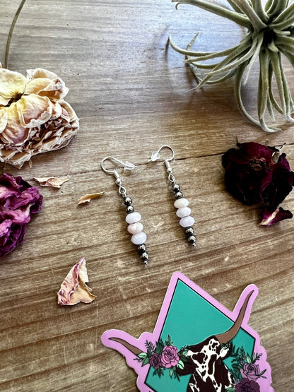 Pink Morganite and Sterling Silver Pearls dangle earrings