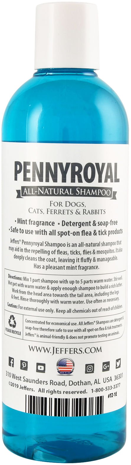 Jeffers Natural Flea & Tick Pennyroyal Pet Shampoo - Aids in Repelling Fleas, Ticks, Flies & Mosquitos