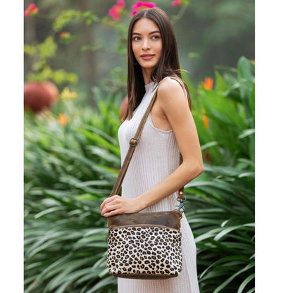 Myra Feline Hairon Leather Crossbody Bag â€“ Suede Finish, Leopard Print Front, Adjustable Strap for Everyday Chic