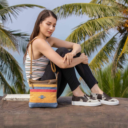 YELLOW AND BLUE STRIPES CROSS BODY BAG