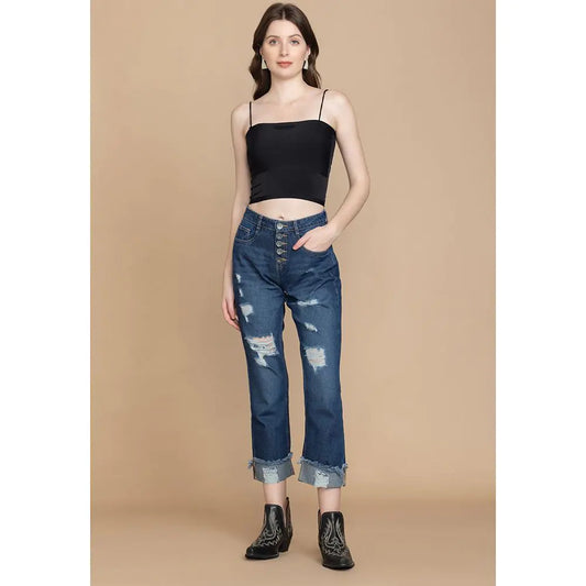 Amora Cuffed Hem Distressed Boyfriend Jeans